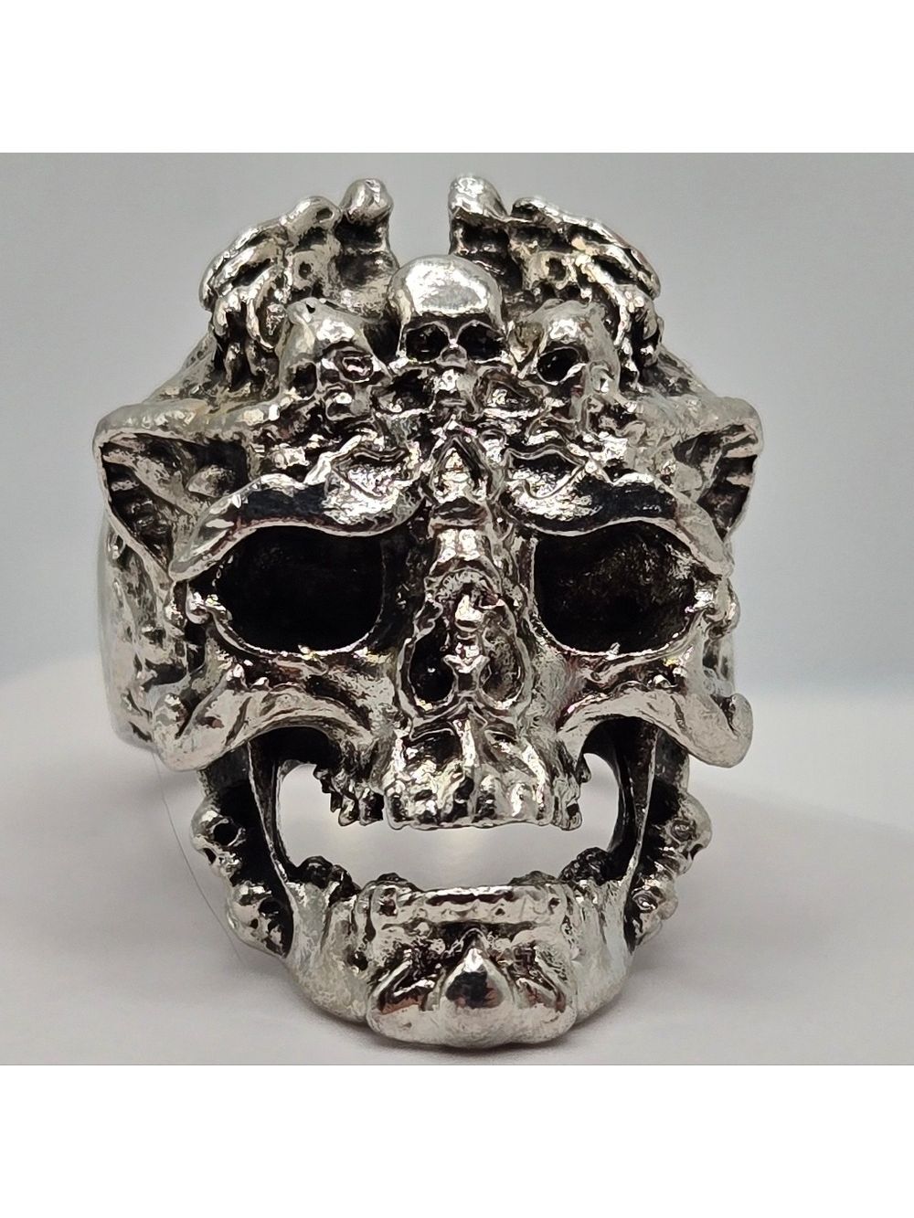 Biker Skull Devil Silver Large Statement Ring Size 11